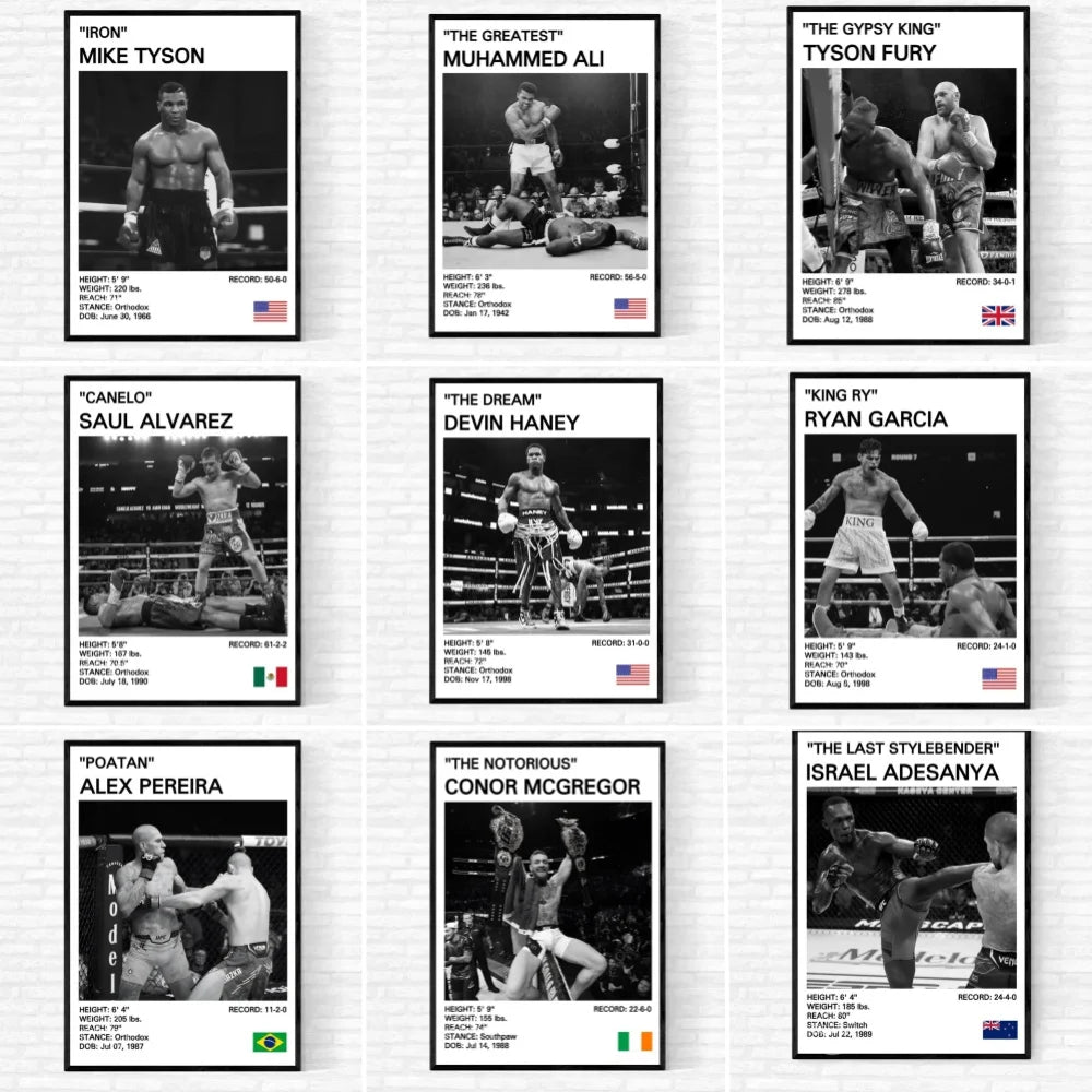 Black and White Boxing Legends Posters Canvas Painting Mike Tyson Poster Picture Living Room Wall Art Home Decor Prints Mural