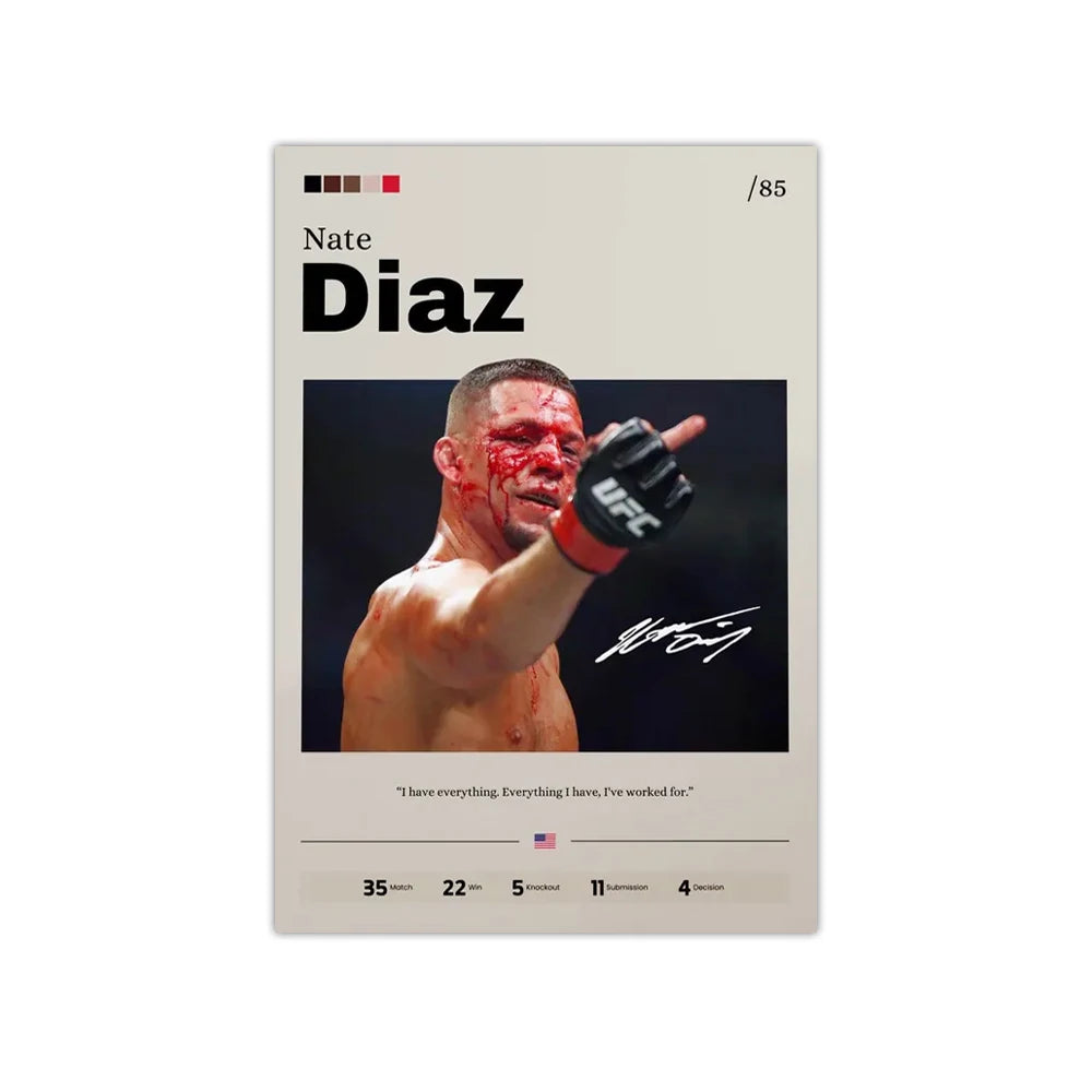 1PC Frameless Vintage UFC Fighter Sports Posters Canvas Painting Mixed Martial Wall Art for Home Living Room Bedroom Gym Decor